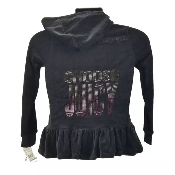 JUICY COUTURE TRACKSUIT  Rhinestones Black  VELOUR SIZE 8/10 - Picture 1 of 16